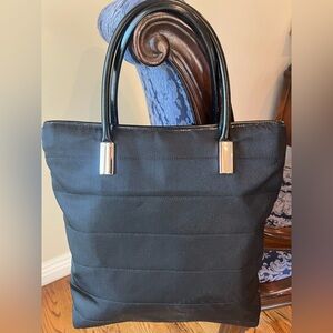 Gucci Vintage Black Nylon Tote Bag with Leather Handles